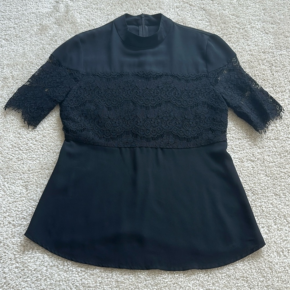 Nordstrom lace black blouse - lace sleeves, mock neck, zipper closure.